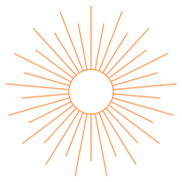 an orange sunburst on a black background